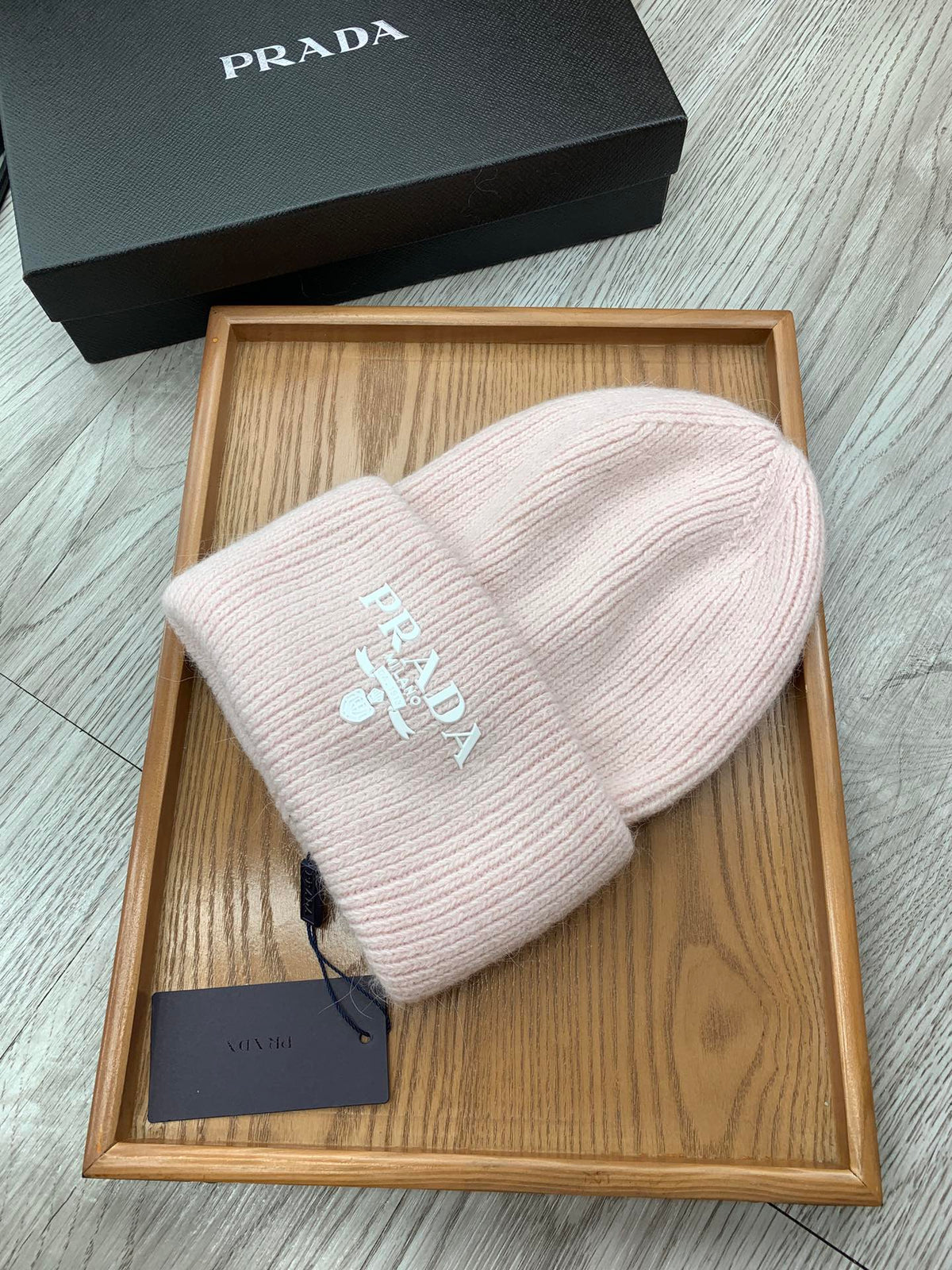 PRADA BEANIE HAT IN SOLF PINK WOOL 108751
