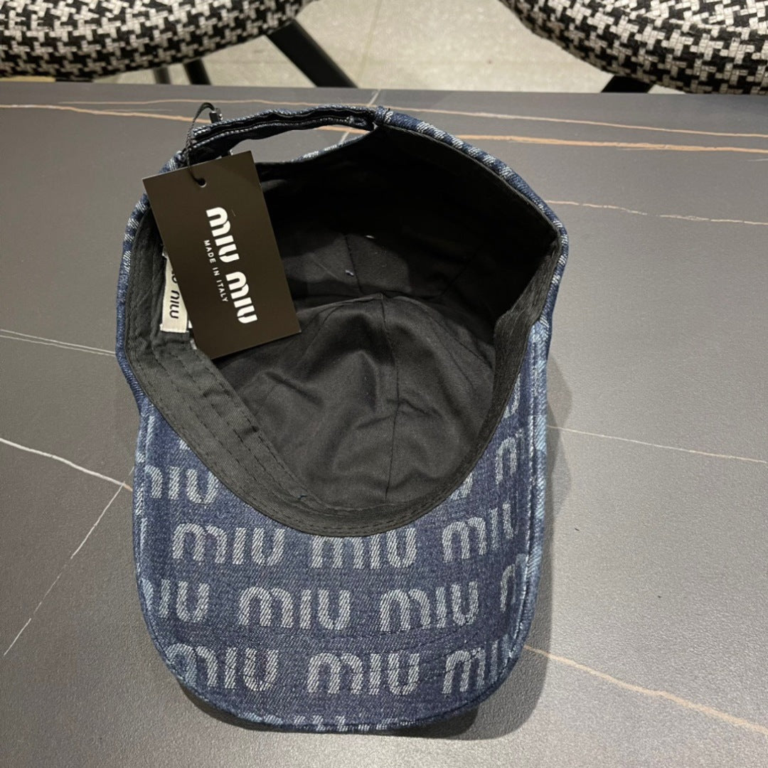 MIU MIU MM BASEBALL CAP IN BLUE DENIM
