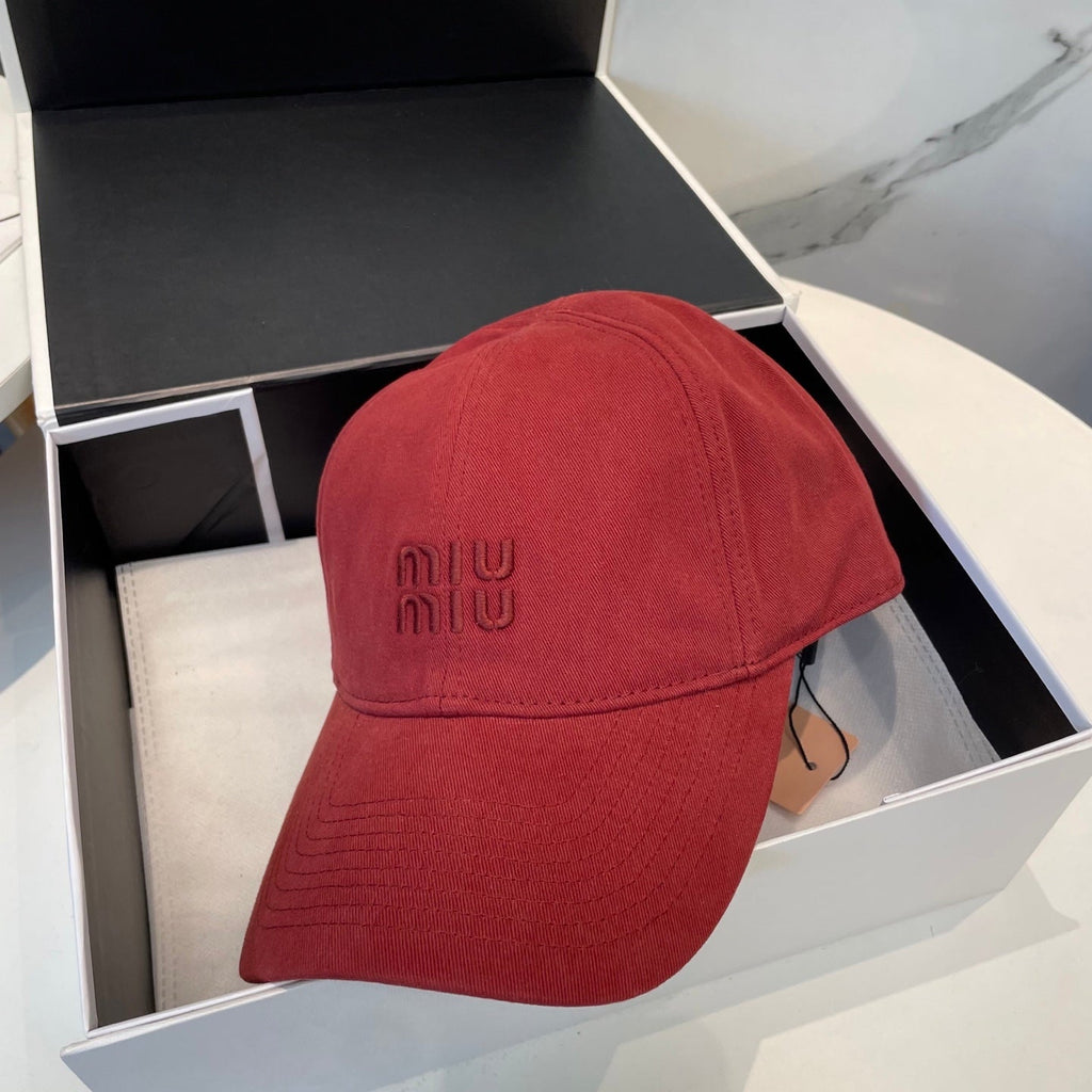 MIU MIU MM BASEBALL CAP IN RED FABRIC BRAND EMBROIDERY