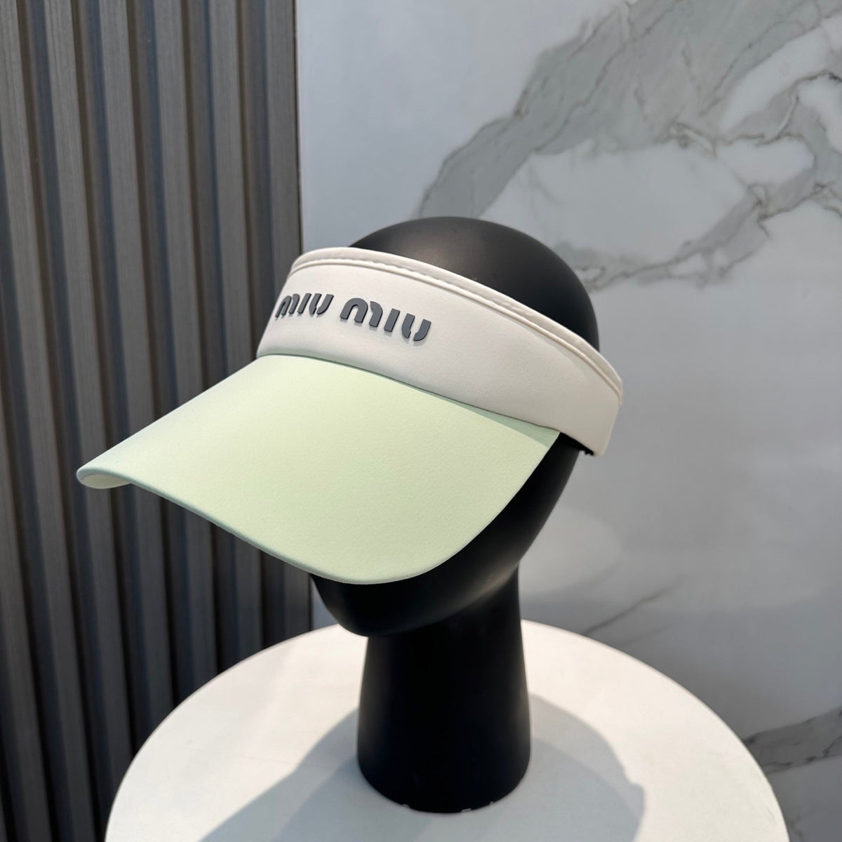MIU MIU MM SPORT VISOR CAP IN PASTEL GREEN MIX WHITE FABRIC